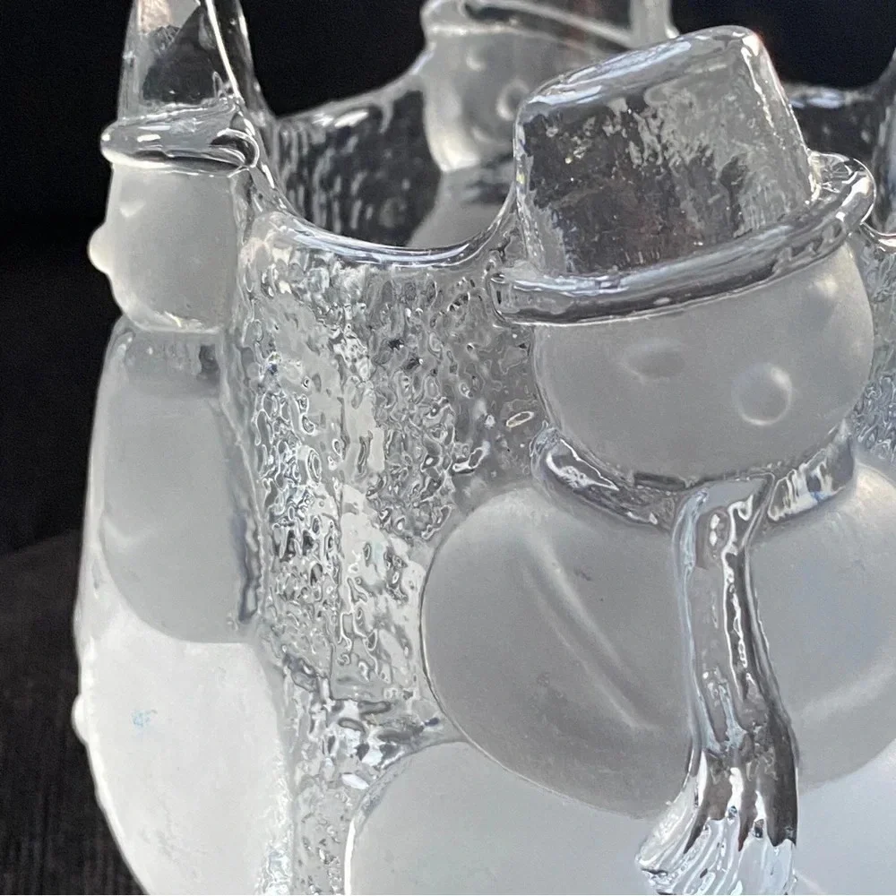 Nybro Sweden Crystal Glass Snowman Christmas Candle Holder Votive Tea Light